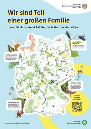 Deutschland Karte mit farblich markierten Nationalen Naturlandschaften