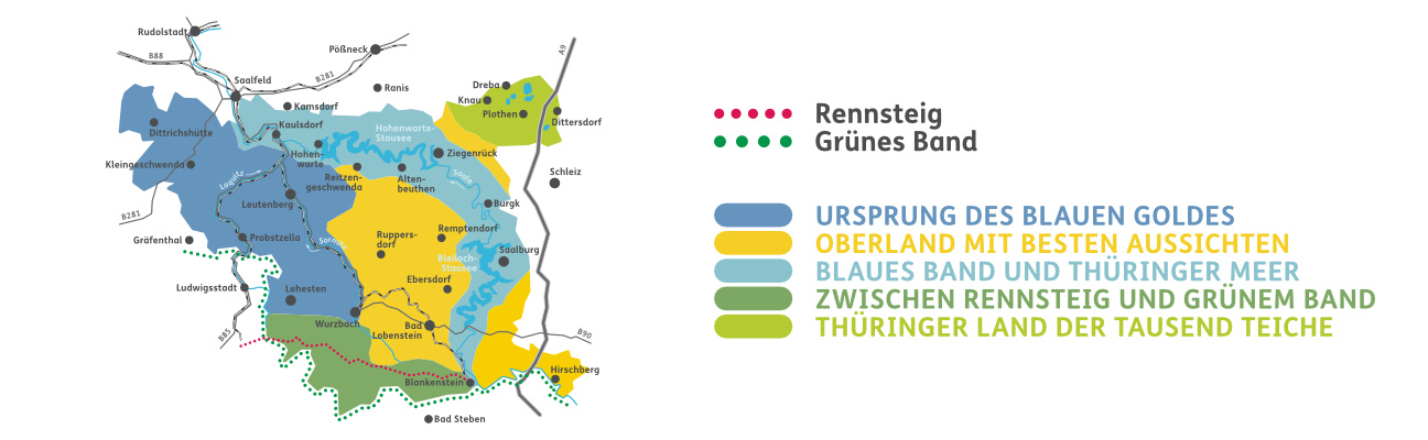Naturpark als Grafik. Die f&uuml;nf Naturpark-Landschaften sind in unterschiedlichen Farben hervorgehoben.
